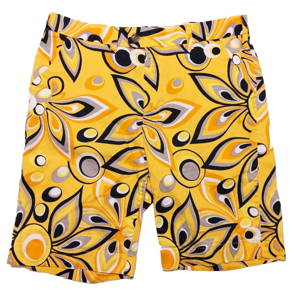 LOUDMOUTH Golf Men's Shorts Yellow Floral Funky Psychedelic‎ ~ Fits 34
